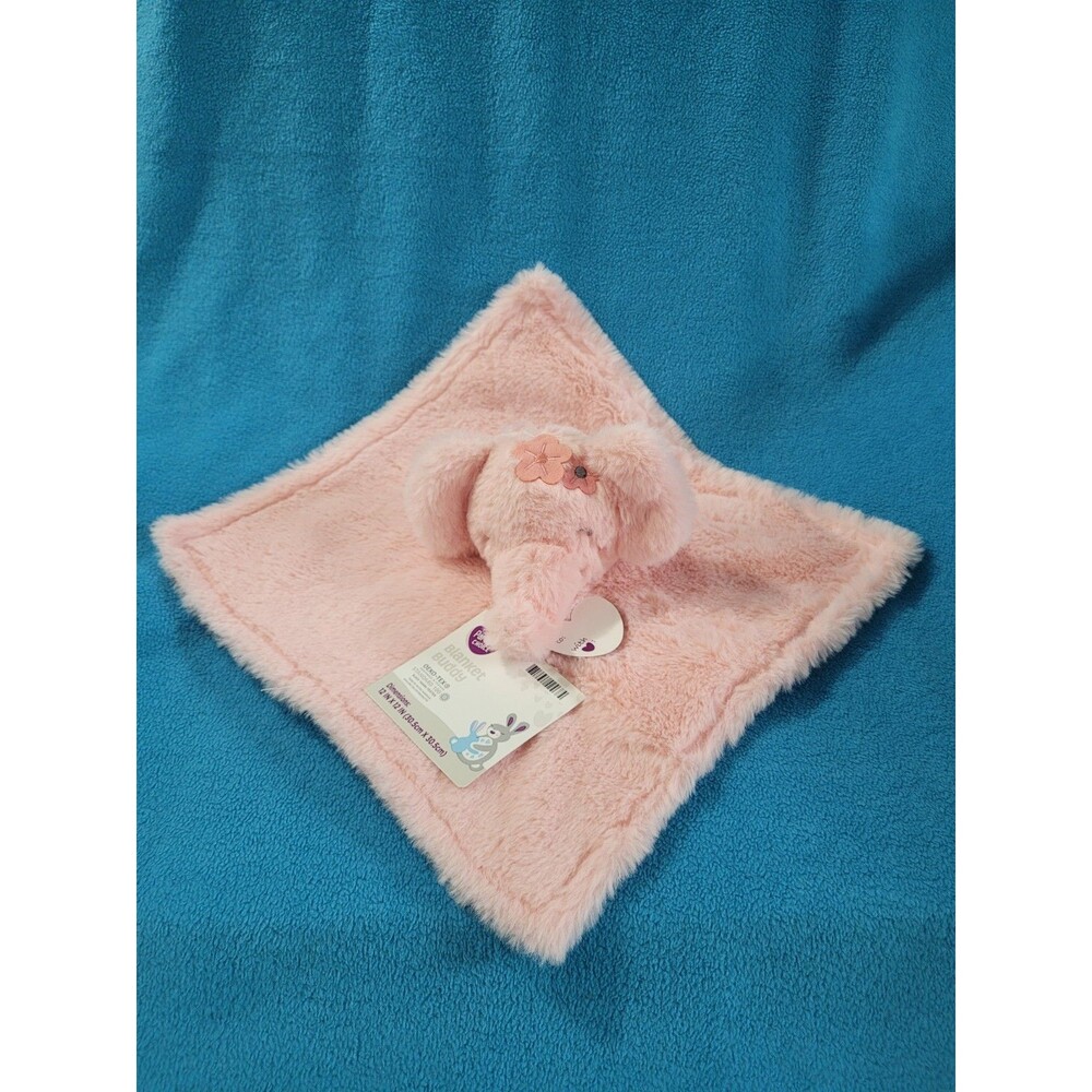 NWT Parents Choice Pink Elephant Flowers Satin Plush Baby Security Blanket Lovey